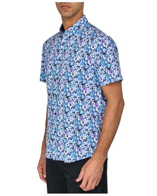 Society of Threads Blue Regular-fit Non-iron Performance Stretch Blurred Floral Button-down Shirt for men
