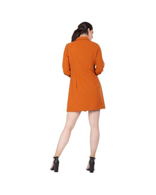 Standards & Practices Orange Ruched Front Buttoned Down Mini Shirt Dress