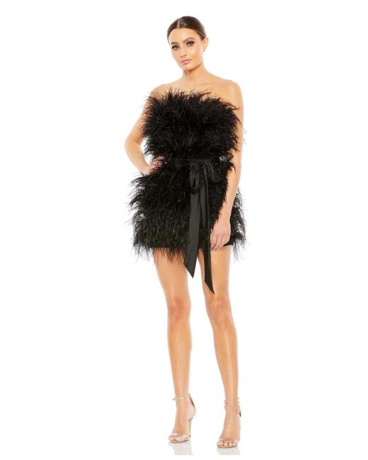 Mac Duggal Black Feather Strapless Mini Dress