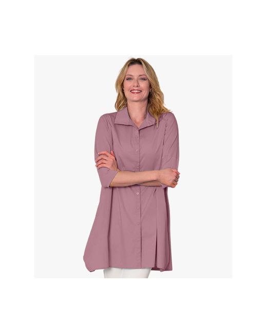 Stella Carakasi Purple 3/4 Sleeve Button-front Cotton Poplin Shirt Top Tiburon Tunic Icon