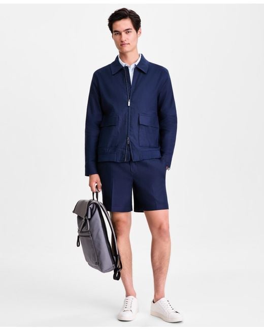 Alfani Blue Linen-blend Tech Bomber Jacket for men