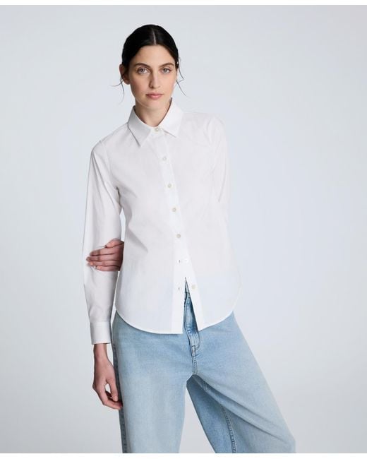 Kenneth Cole White Solid Poplin Button Front Shirt