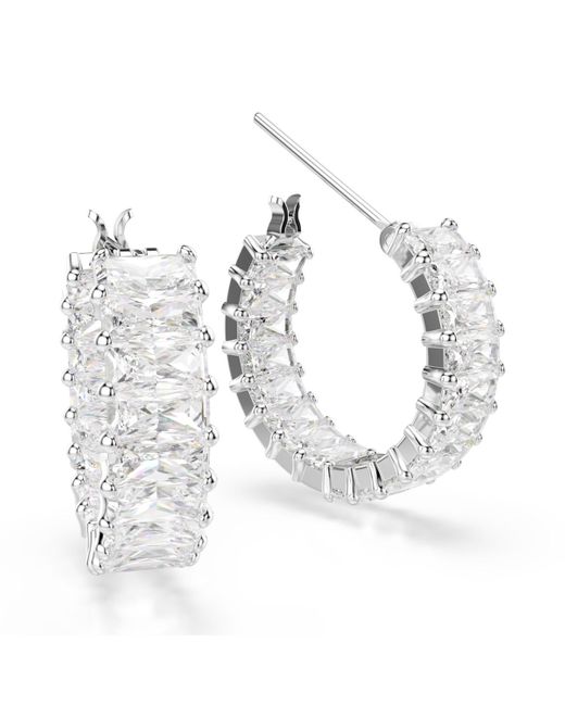 Swarovski White Matrix Rhodium Plated Hoop Earrings
