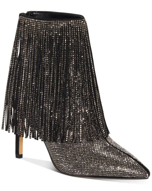 INC International Concepts Black Ismeria Fringe Bling Booties, Created For Macy's