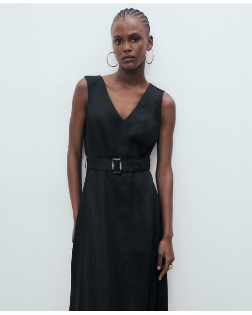 Mango Black Flared Linen Dress