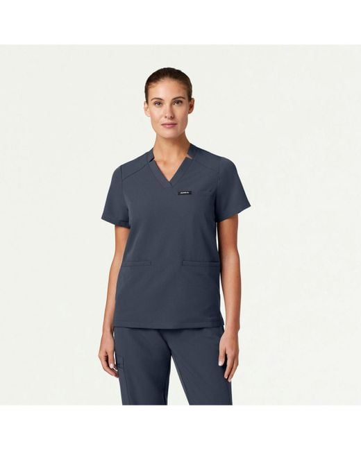 Jaanuu Blue Helia 3-pocket Classic Notched V-neck Scrub Top