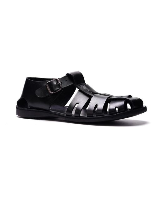 A. Veer Black Santorini Fisherman Sandals for men