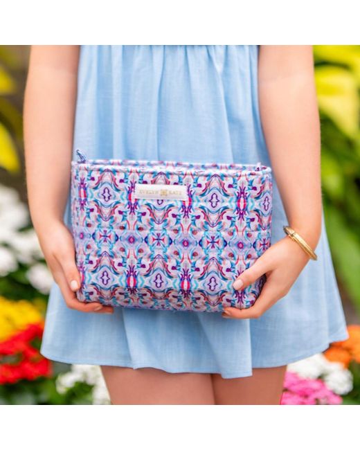 Evelyn & Kate Blue Patterned Quilted Pouch
