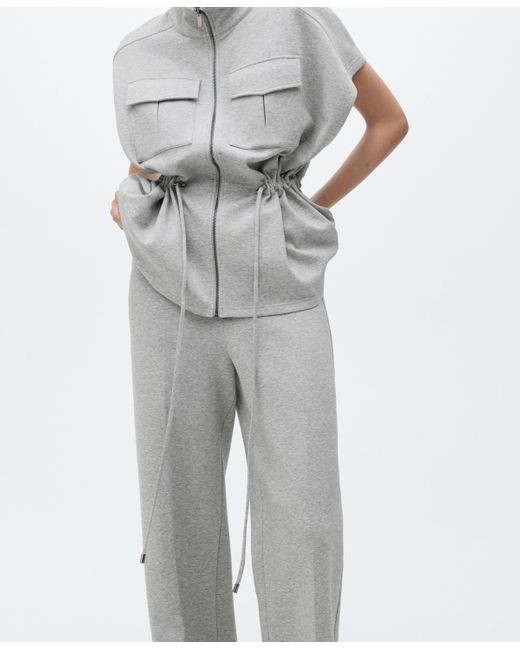 Mango Gray Elastic Waist Straight-fit Pants