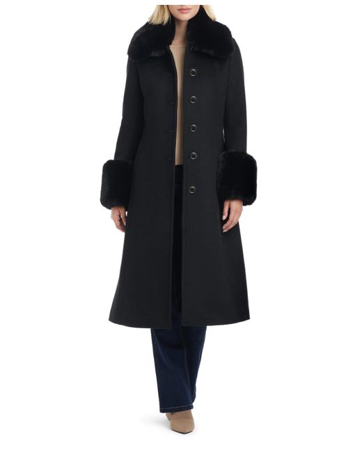 Vince Camuto Black Single-breasted Fit And Flared Drap Wool Coat