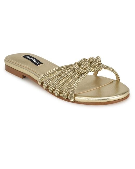 Nine West Metallic Luxury Slip-on Strappy Embellished Flat Sandals