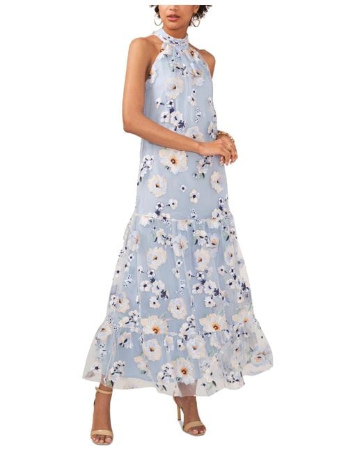 Cece Blue Avianna Floral Embroidered Maxi Dress