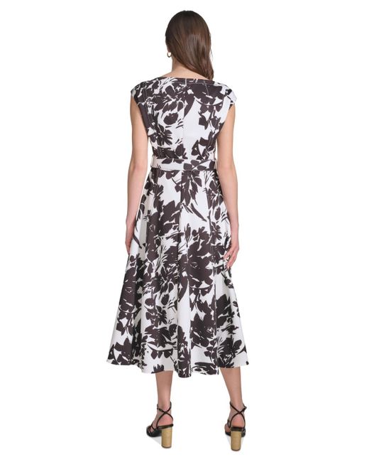 Calvin Klein White Printed A-line Midi Dress