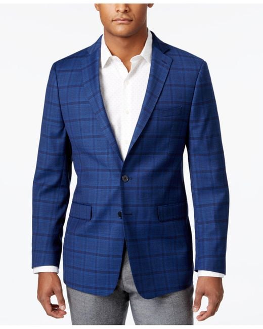 Calvin Klein Men's Slim-fit New Blue Plaid Sport Coat for men