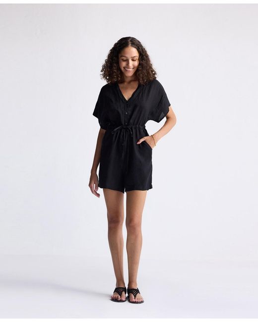 REISTOR Black V Neck Drawstring Romper