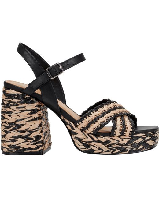 Marc Fisher Black Juliey Woven Block Heel Platform Sandals
