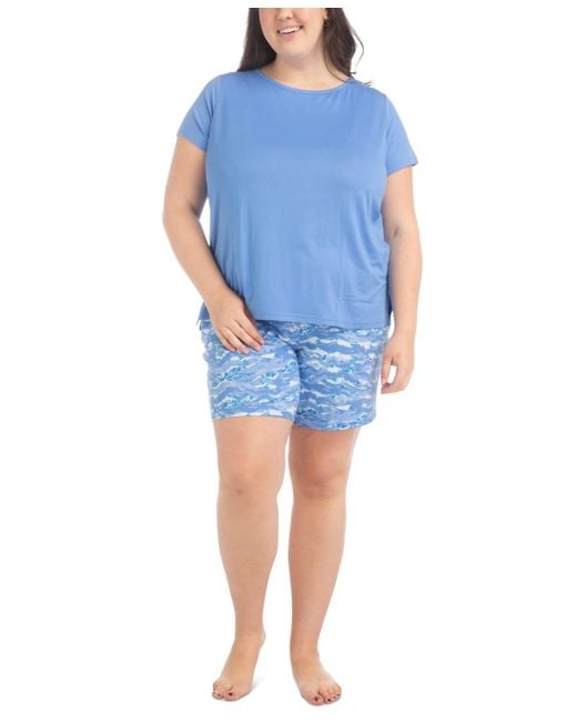 Muk Luks Blue Plus Size 2-pc. Joyful Nautical Pajamas Set