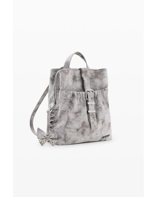 Desigual Gray Small Leather Effect Backpack