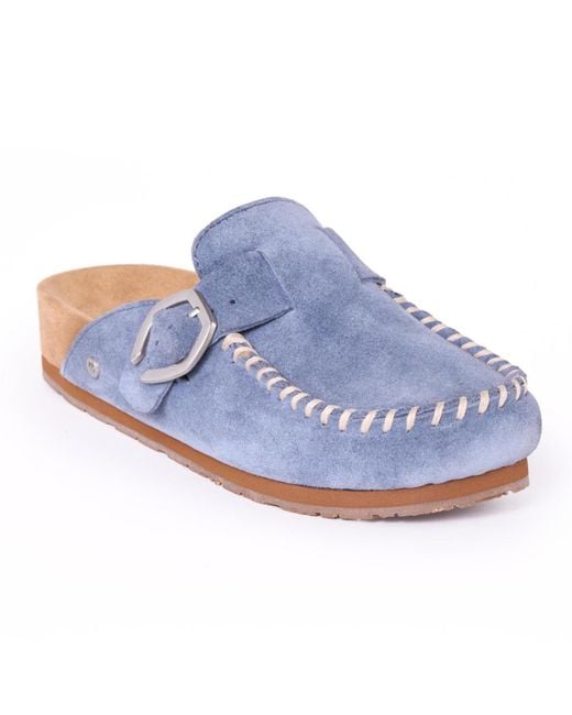 Minnetonka Blue Suede Adjustable Buckle Clogs