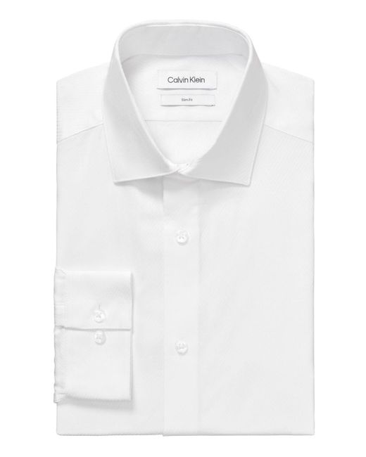 Calvin Klein Cotton Steel Slim Fit Wrinkle Free Herringbone Dress Shirt ...
