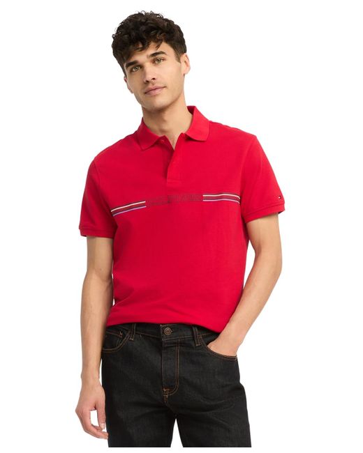 Tommy Hilfiger Red Striped Chest Short Sleeve Polo Shirt for men