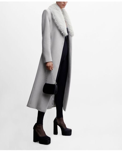 Mango Detachable Faux Fur Collar Coat in White Lyst