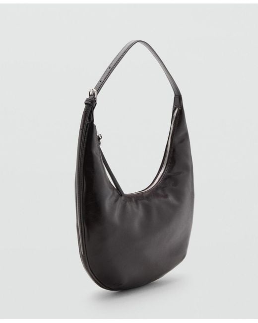 Mango Black Pebbled Effect Medium Oval Bag
