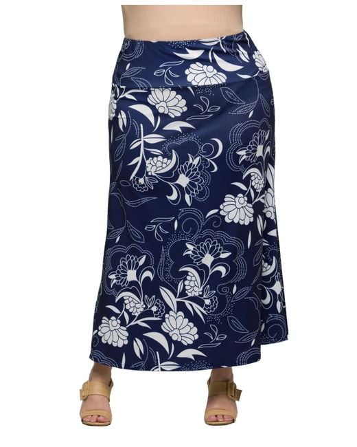 24seven Comfort Apparel Blue Plus Size Elastic Waist A-line Maxi Skirt