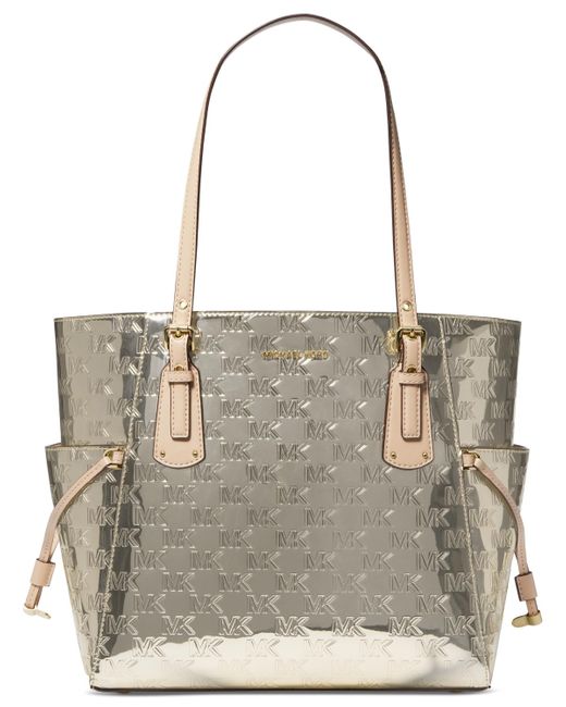 Michael Kors Gray Michael Voyager Logo Embossed Patent Large East West Tote