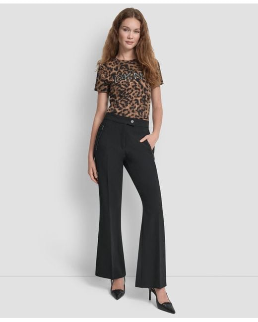 DKNY Black Double Weave Wide Leg Pants