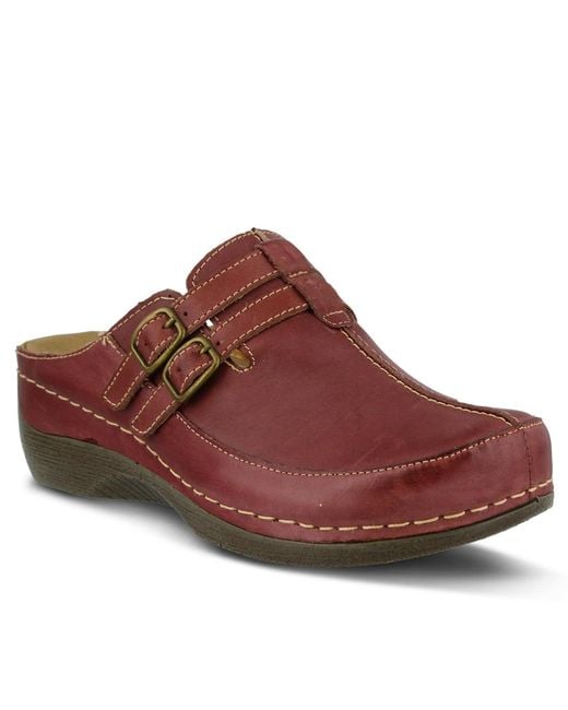 Spring Step Red Happy Multi-strap Leather Slip-on Clogs