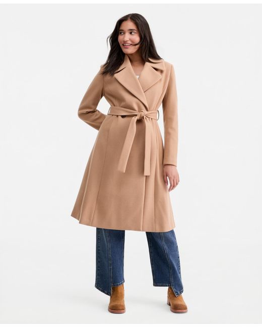 Cece Blue Double-breasted Belted Bow Back Coat
