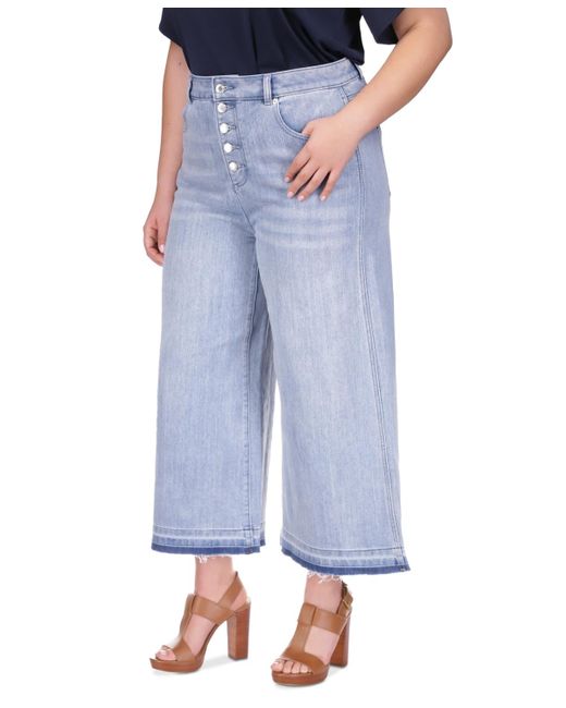 Michael Kors Blue Michael Plus Size Frayed-hem Cropped Flare-leg Jeans