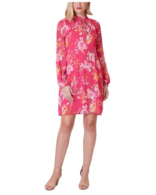 Jessica Howard Red Petite Floral-print Pleated Dress