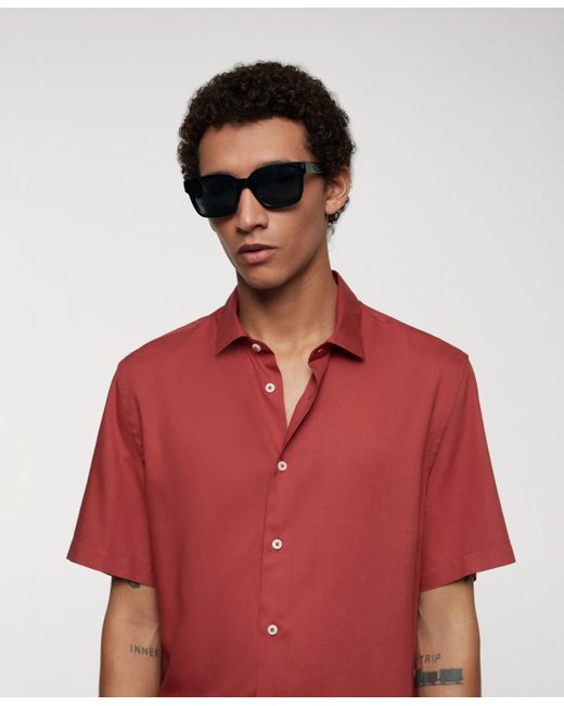Mango Red Regular-fit Short-sleeved Shirt for men