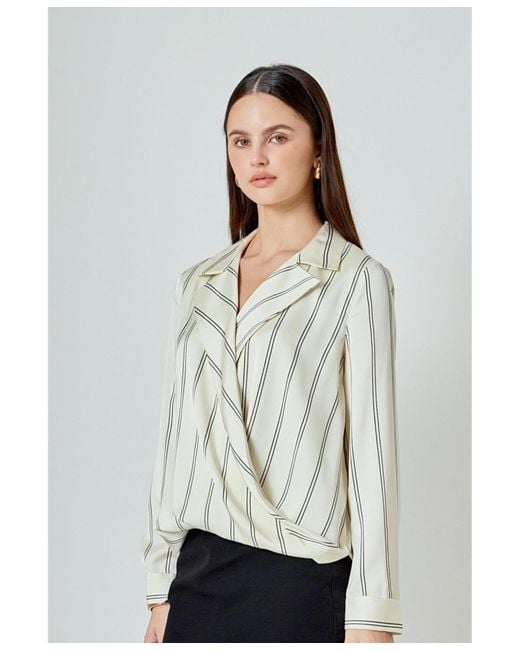 Endless Rose White Striped Wrap Blouse