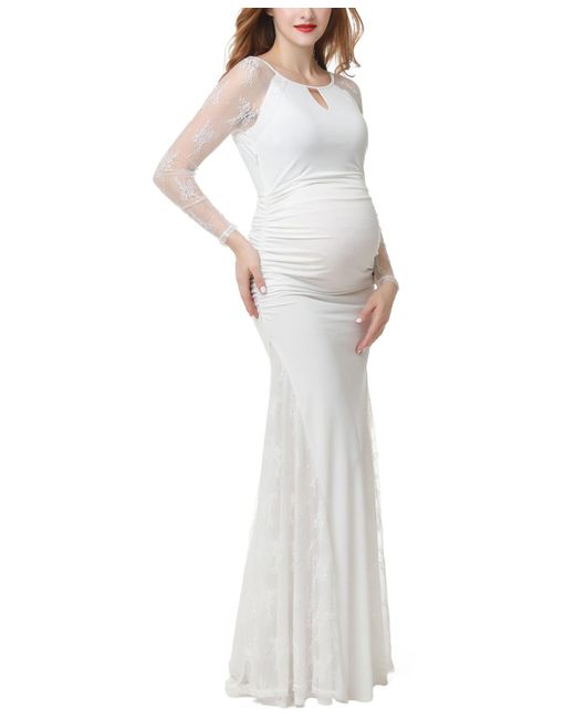 Kimi + Kai White Kimi + Kai Maternity Lace Trim Mermaid Maxi Dress