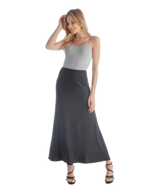 24seven Comfort Apparel Blue Petite Elastic Waist Solid Color Maxi Skirt