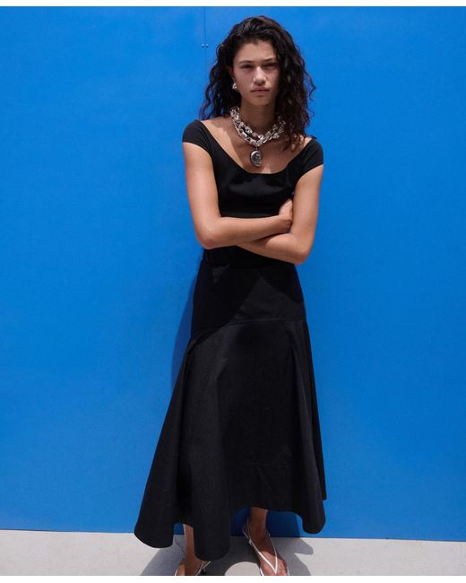 Mango Black Selection Seams Flared Skirt