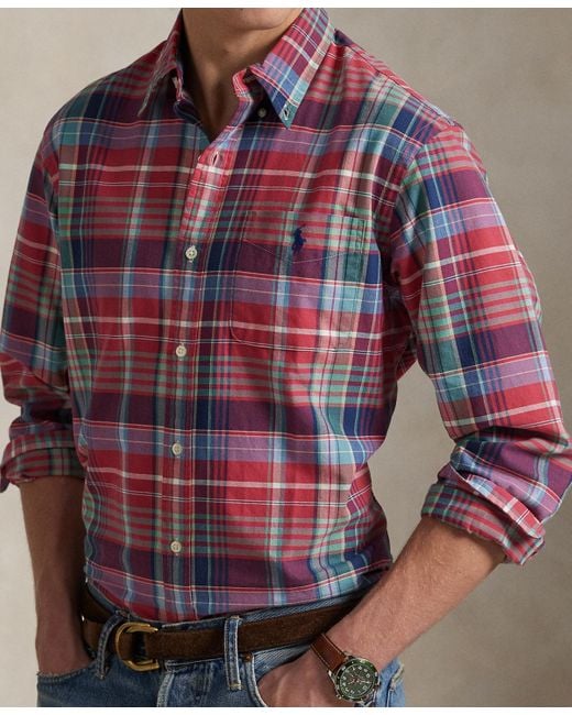 Polo Ralph Lauren Red Classic-fit Plaid Oxford Shirt for men
