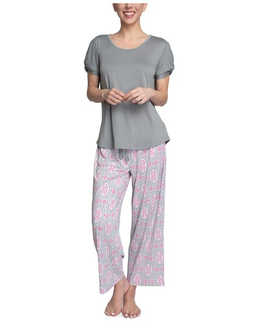Muk Luks Plus Size Embellished Sleeve & Printed Pajama Pants Set in ...