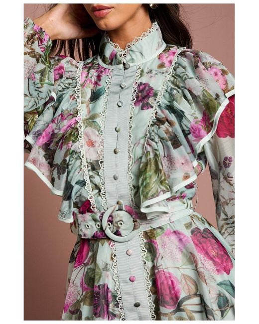 Coast White Long Sleeve Printed Organza Shirt Dress