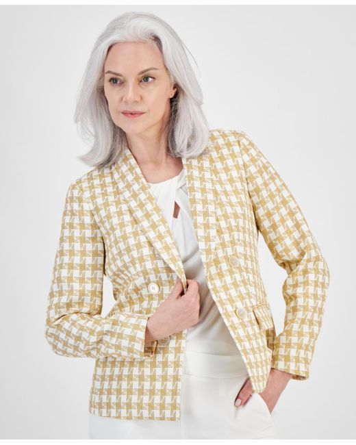 Kasper Natural Houndstooth Faux Double-breasted Jacket