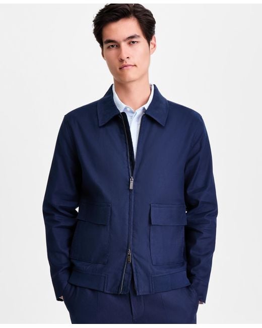 Alfani Blue Linen-blend Tech Bomber Jacket for men