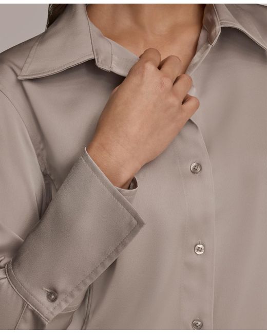 Donna Karan Natural Collared Long Sleeve Top