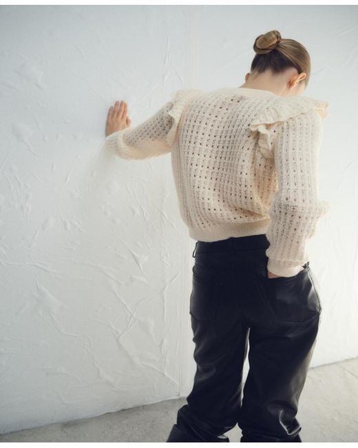 Mango Blue Ruffles Openwork Knitted Sweater