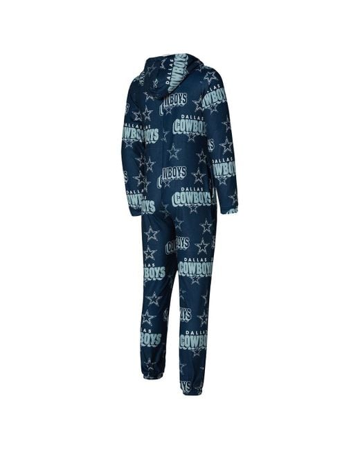 Concepts Sport Blue Dallas Cowboys Roadway Allover Print Microfleece Full-zip Union Suit