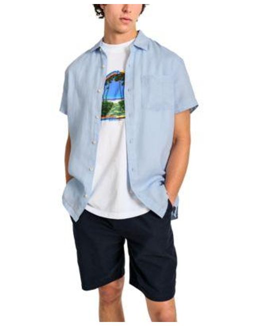 Scotch & Soda Blue Scotch Sods Regular Fit Button Down Linen Shirt Loose Fit Graphic T Shirt Regular Fit 8 Linen Shorts for men