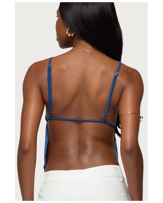 Edikted Blue Soleil Embroidered Open Back Top