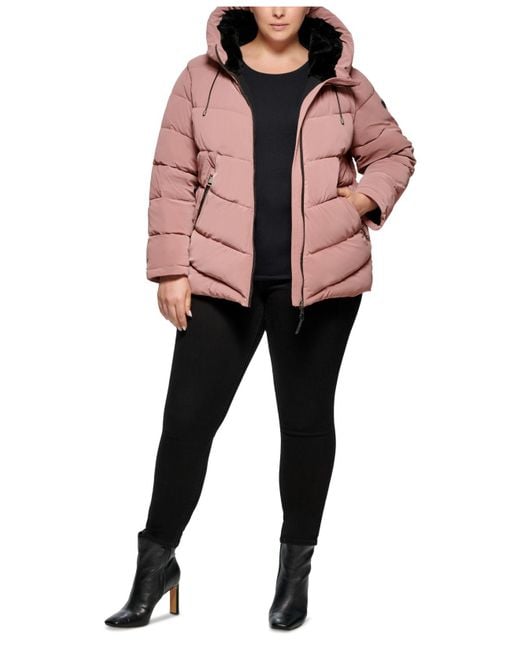 DKNY Plus Size Liquid Velvet Hooded Puffer Coat Lyst